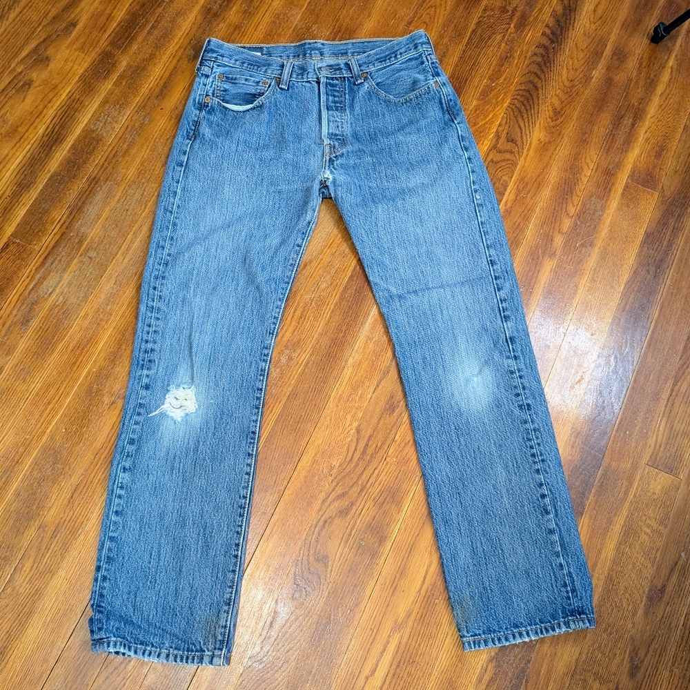 Levi's 501 XX Button Fly Destressed Blue Straight Jeans Classic Denim 32x32